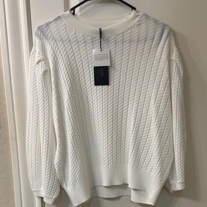 Aleeza Paris White Cable Knit Crewneck Sweater